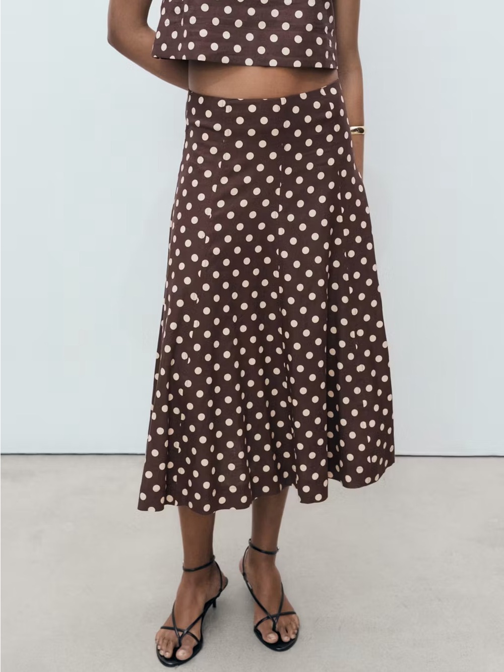 Mango Brown Polka Dot Midi Skirt